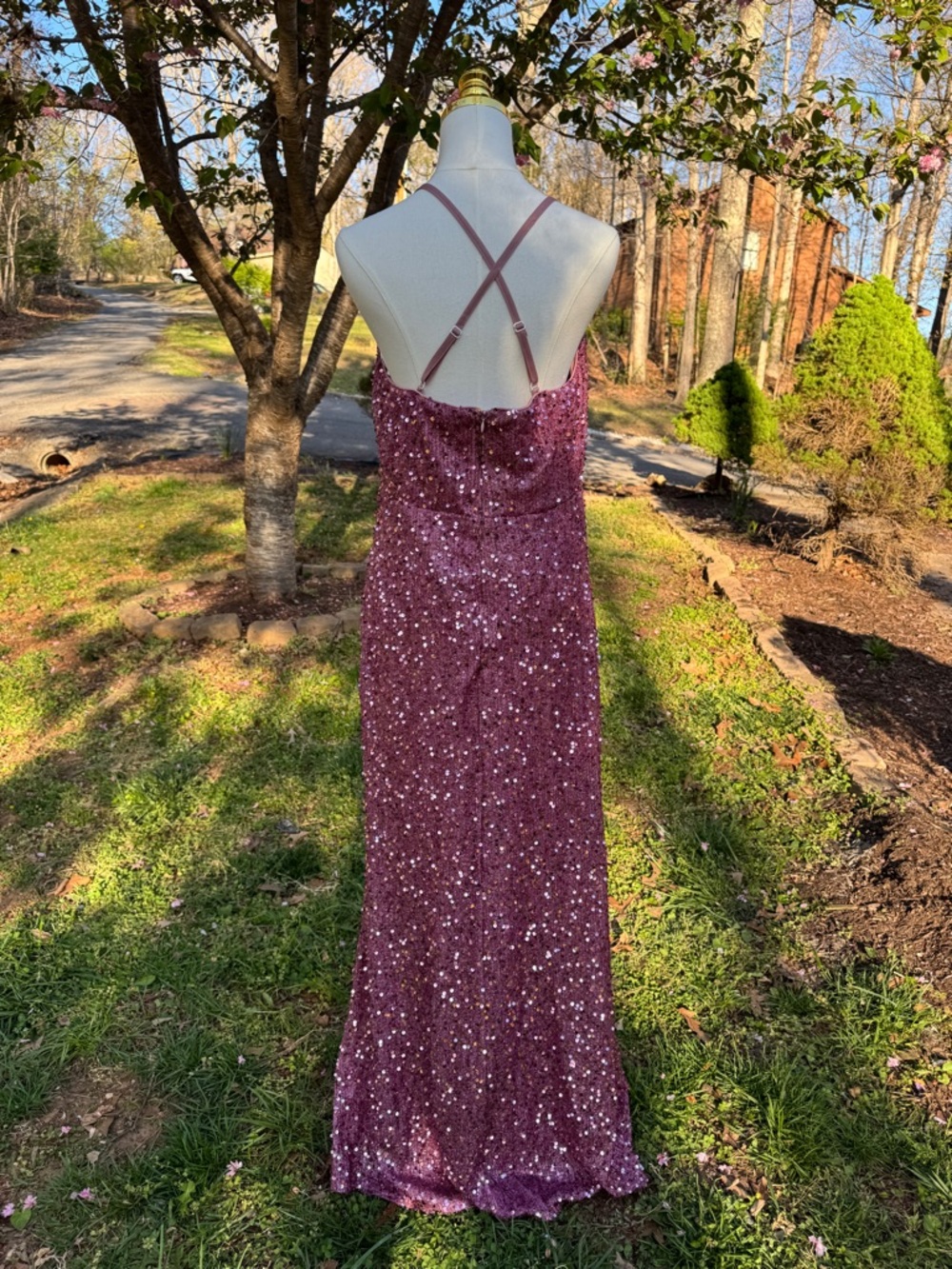 NWOT XL & XXL Plum Sequin Cruise Formal Evening Gown Stretch Slit Dress - Picture 3 of 8
